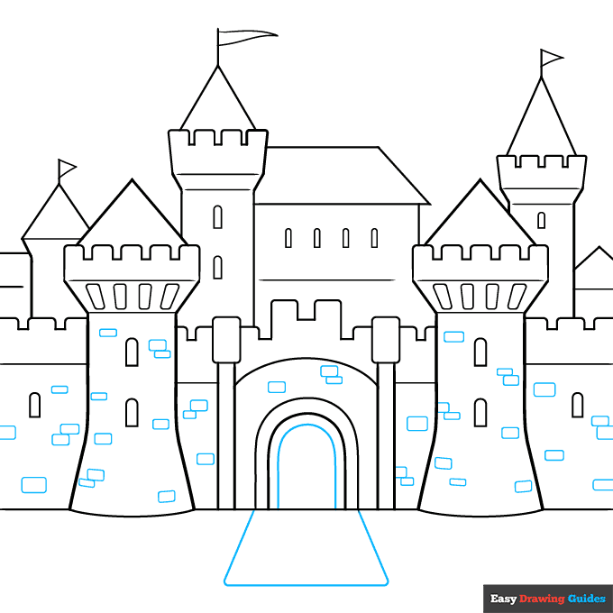 Medieval Castle step-by-step drawing tutorial: step 7