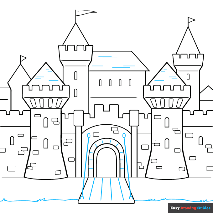 Medieval Castle step-by-step drawing tutorial: step 8