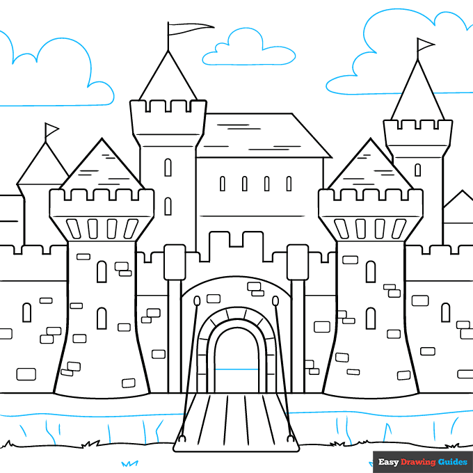Medieval Castle step-by-step drawing tutorial: step 9