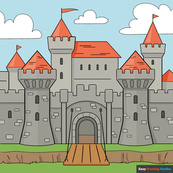 Medieval Castle step-by-step drawing tutorial: step 11