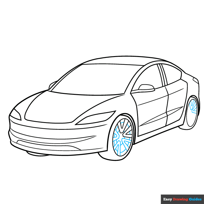 Tesla step-by-step drawing tutorial: step 8