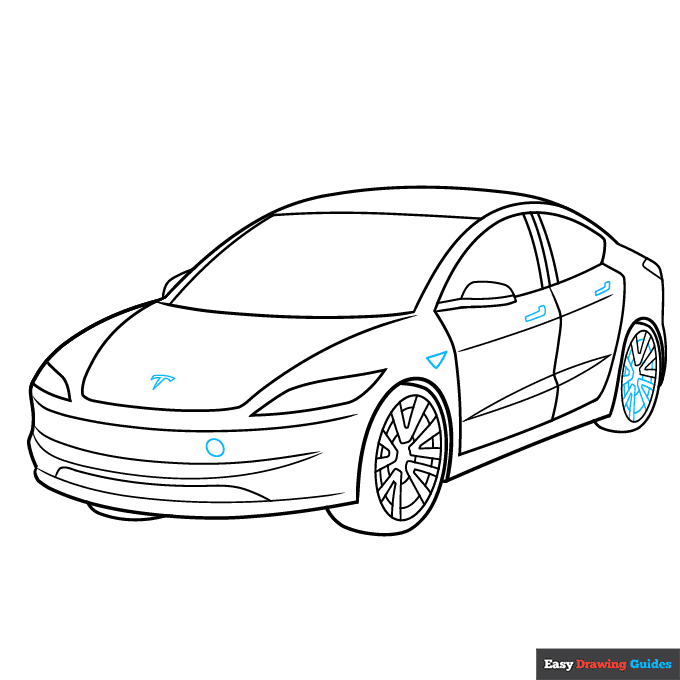 Tesla step-by-step drawing tutorial: step 9