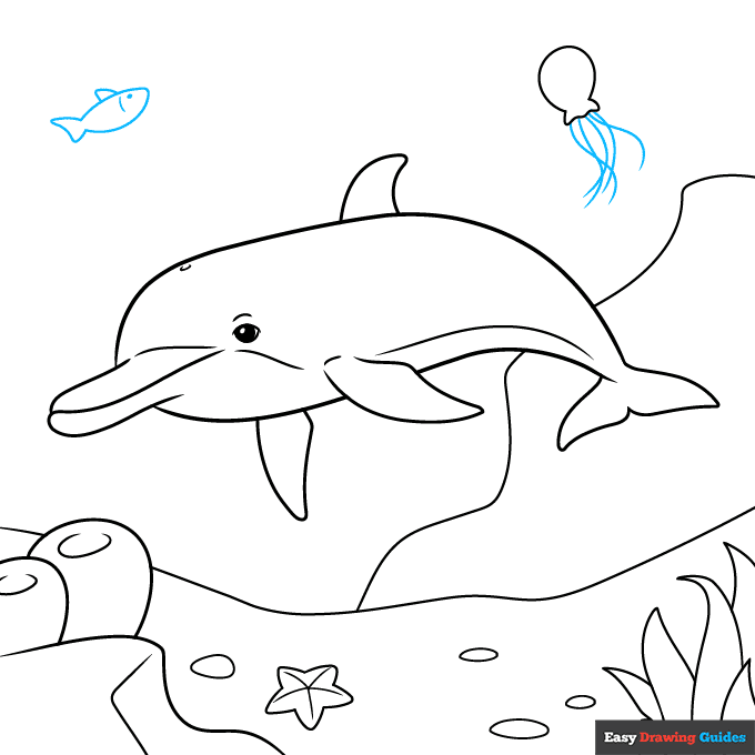 Underwater Dolphin step-by-step drawing tutorial: step 8