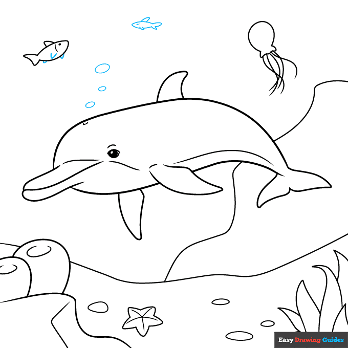 Underwater Dolphin step-by-step drawing tutorial: step 9