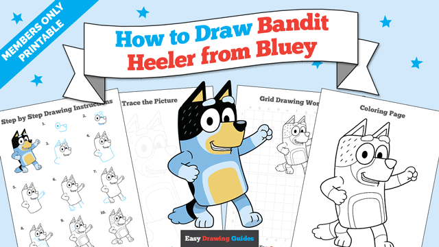 How to Draw Bandit Heeler from Bluey Printable Thumbnail