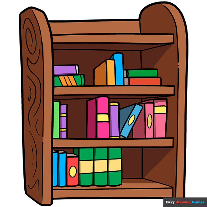 Bookshelf step-by-step drawing tutorial: step 11