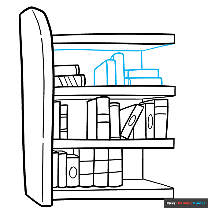 Bookshelf step-by-step drawing tutorial: step 7