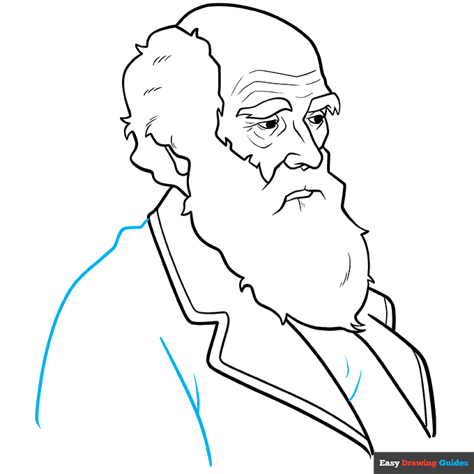 Charles Darwin step-by-step drawing tutorial: step 8