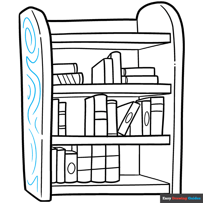 Bookshelf step-by-step drawing tutorial: step 9