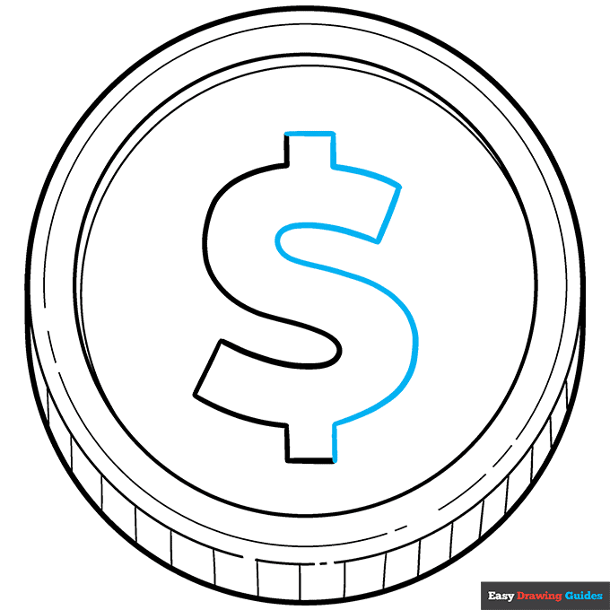 Coin step-by-step drawing tutorial: step 9