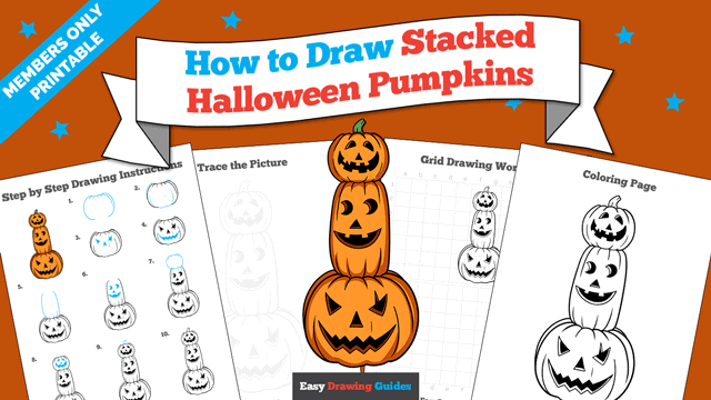 How to Draw Stacked Halloween Pumpkin Printable Thumbnail