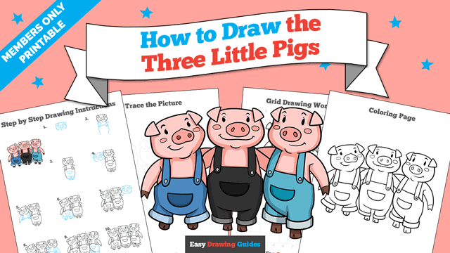 How to Draw the Three Little Pigs Printable Thumbnail