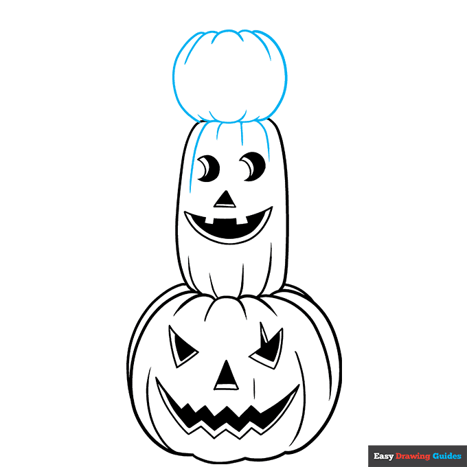 Stacked Halloween Pumpkins step-by-step drawing tutorial: step 7