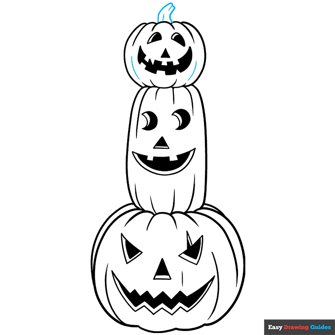 Stacked Halloween Pumpkins step-by-step drawing tutorial: step 9