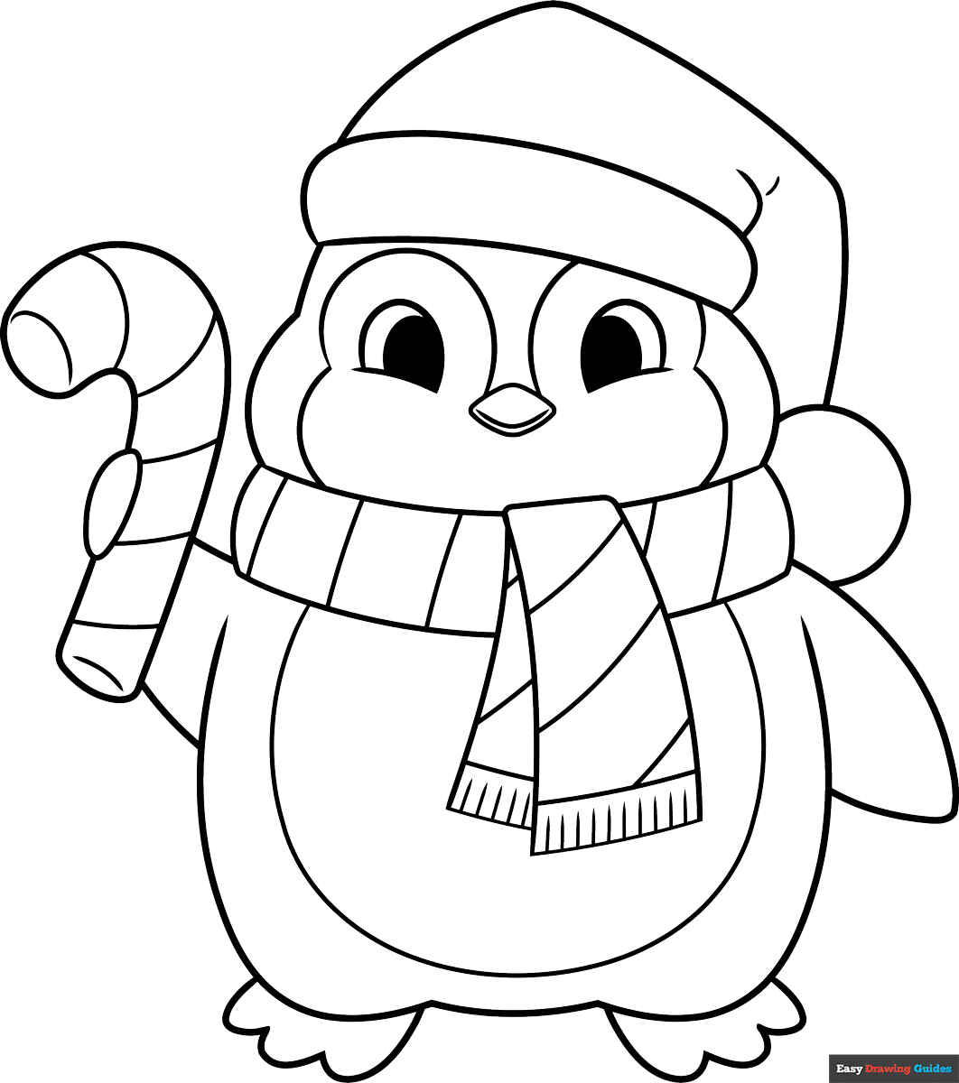 Free printable Easy Christmas Penguin coloring page