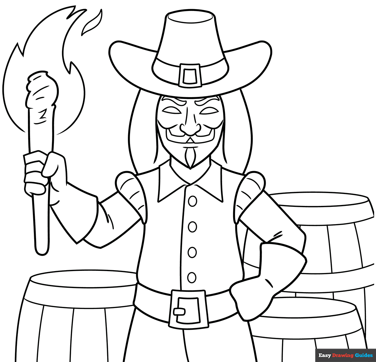 Free printable Guy Fawkes coloring page