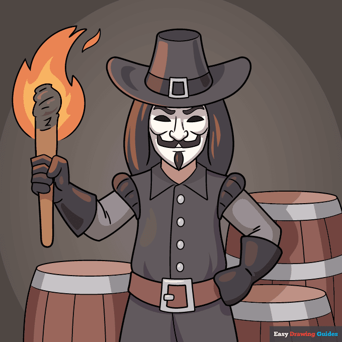 guy fawkes step-by-step drawing tutorial: step 10