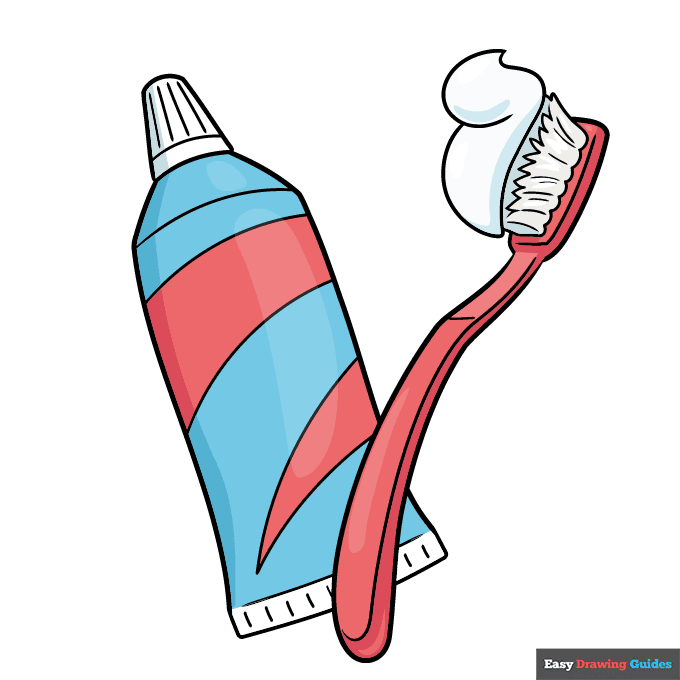 Toothbrush and Toothpaste bank step-by-step drawing tutorial: step 10