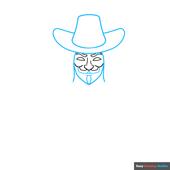 guy fawkes step-by-step drawing tutorial: step 2