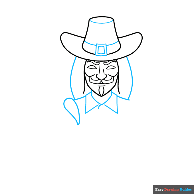 guy fawkes step-by-step drawing tutorial: step 3