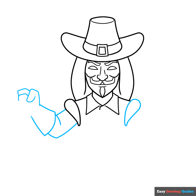 guy fawkes step-by-step drawing tutorial: step 4
