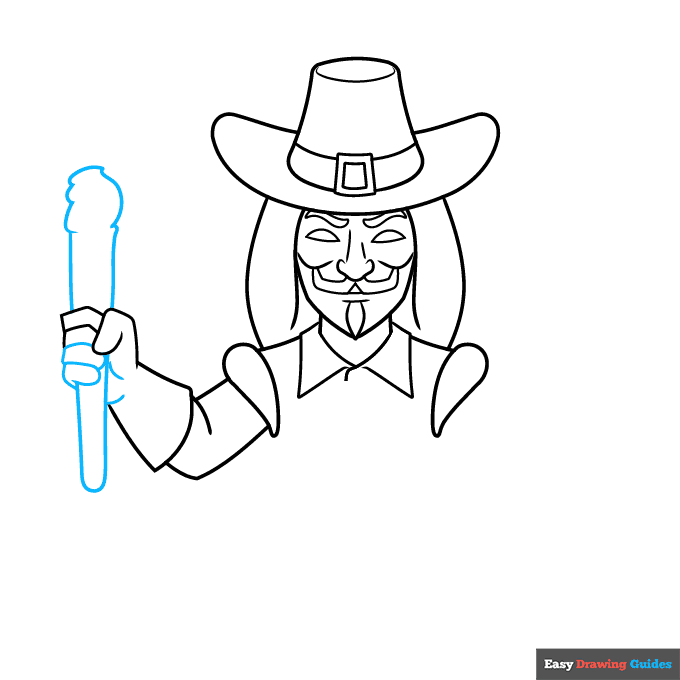 guy fawkes step-by-step drawing tutorial: step 5