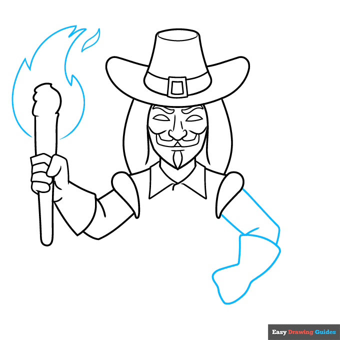guy fawkes step-by-step drawing tutorial: step 6