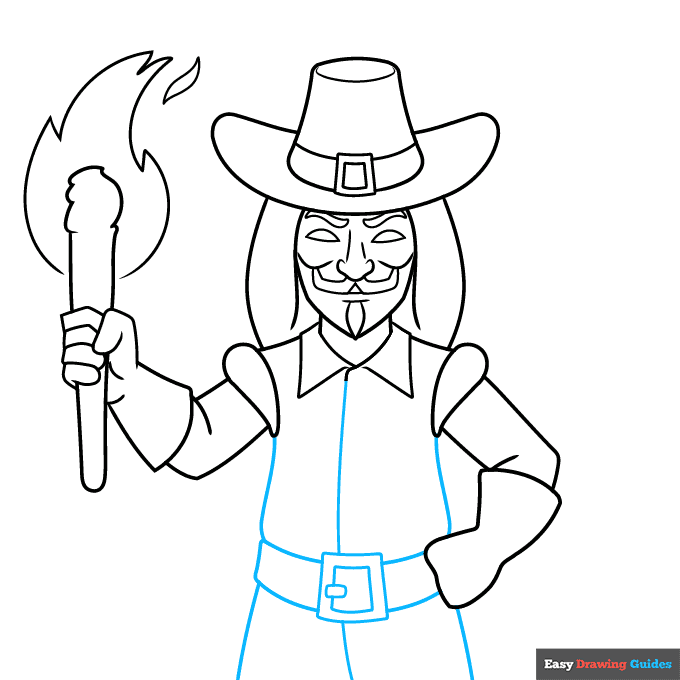 guy fawkes step-by-step drawing tutorial: step 7
