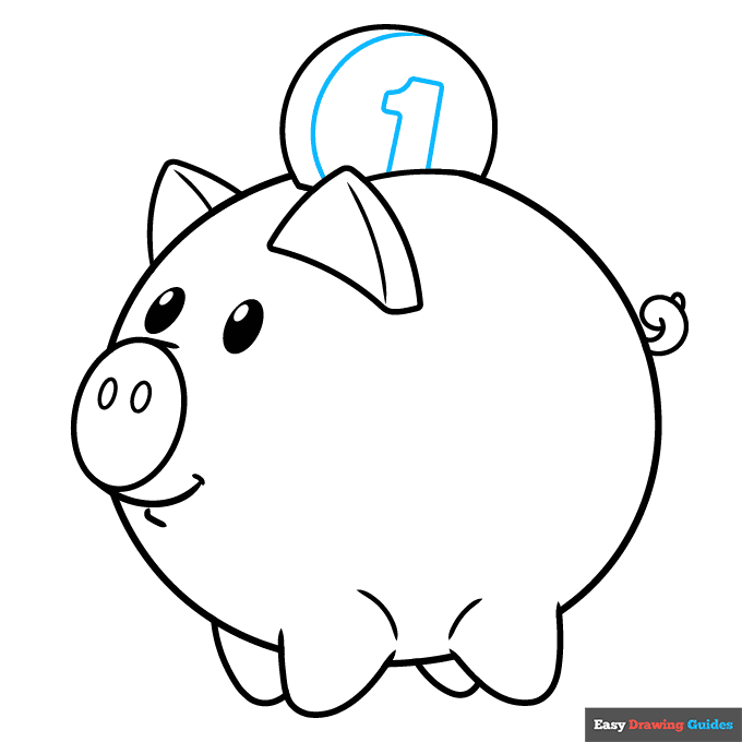 piggy bank step-by-step drawing tutorial: step 8