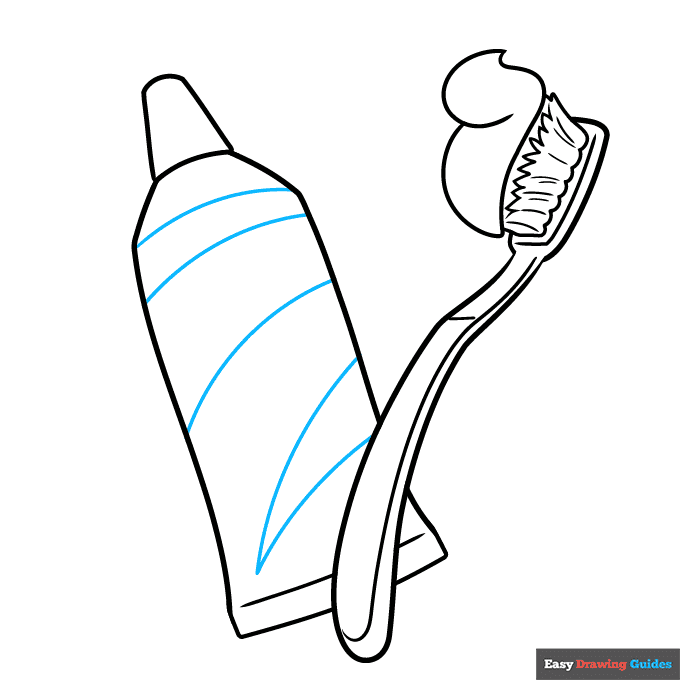 Toothbrush and Toothpaste bank step-by-step drawing tutorial: step 8