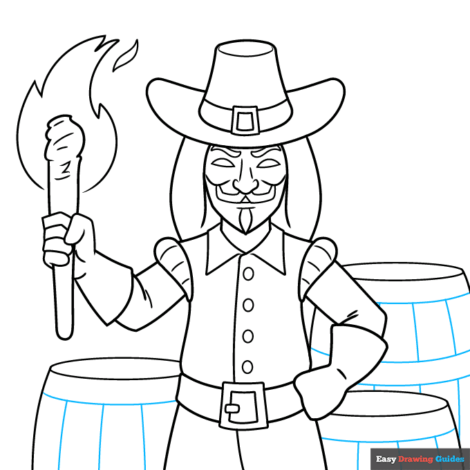 guy fawkes step-by-step drawing tutorial: step 9