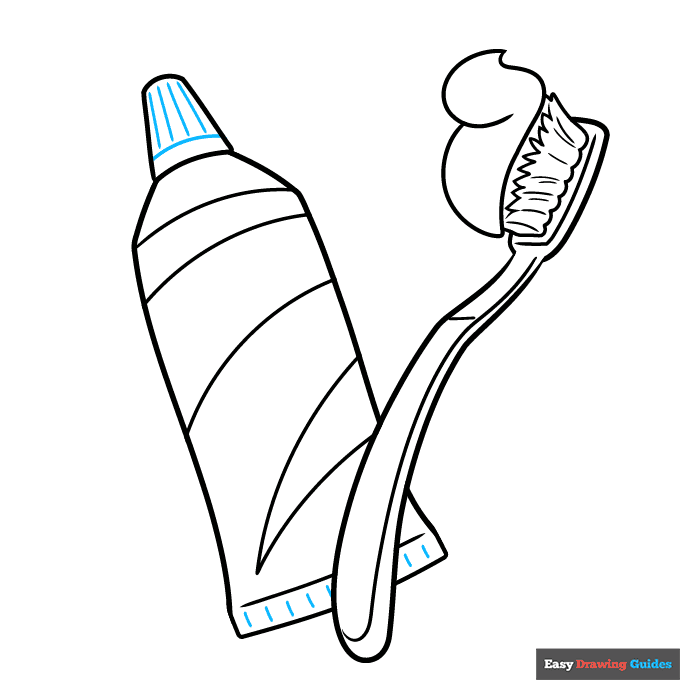 Toothbrush and Toothpaste bank step-by-step drawing tutorial: step 9