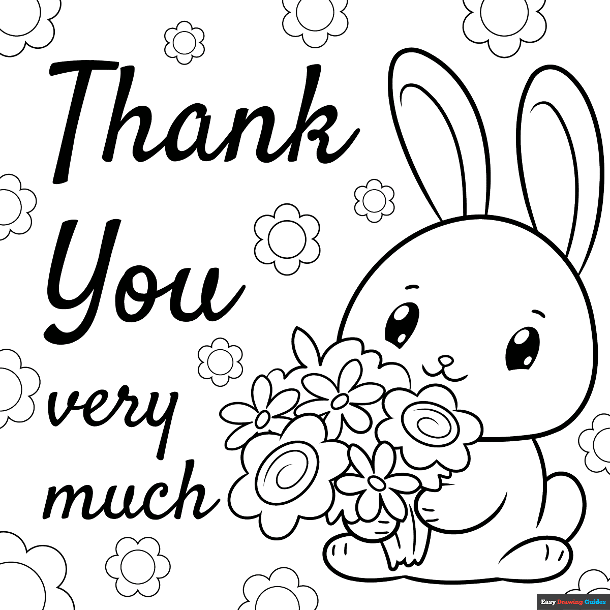 Free printable thank you greeting card coloring page