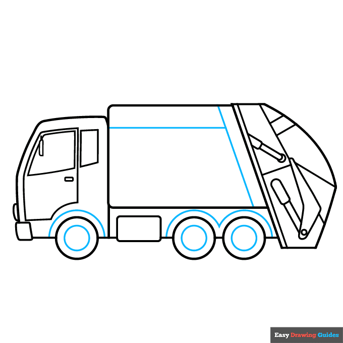 garbage truck step-by-step drawing tutorial: step 7