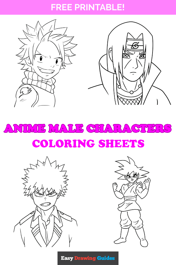 Free Anime Male Characters Coloring Pages for Kids - Pinterest Image
