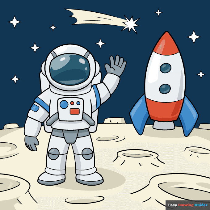 Astronaut Moon Walk step-by-step drawing tutorial: step 10