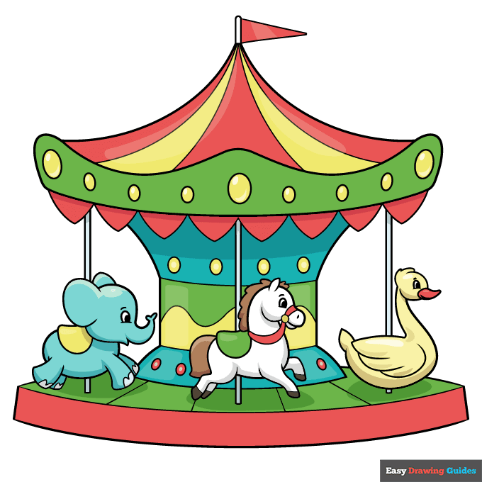 easy carousel step-by-step drawing tutorial: step 10