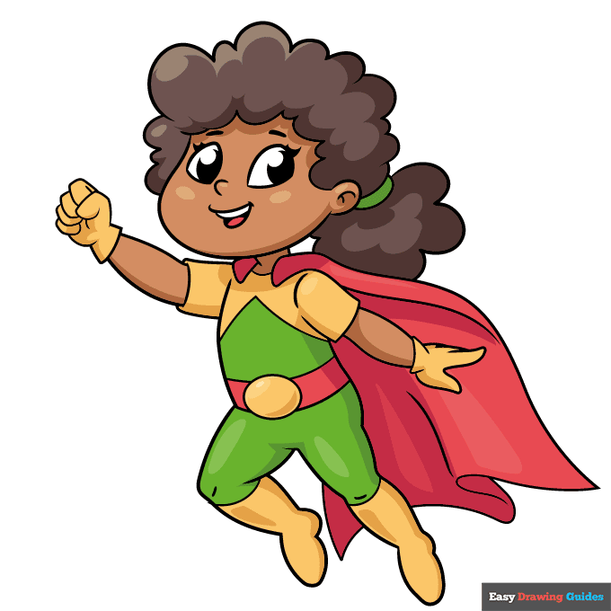 girl superhero step-by-step drawing tutorial: step 10