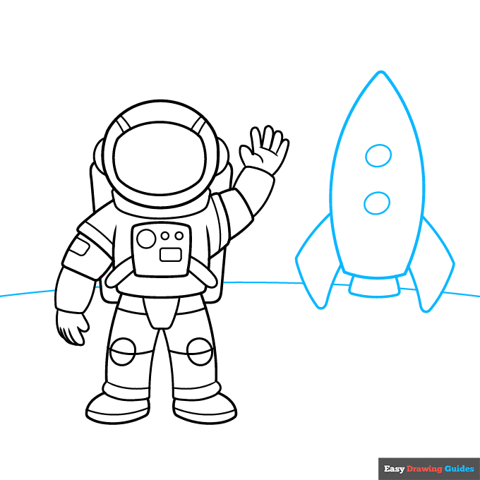 Astronaut Moon Walk step-by-step drawing tutorial: step 6