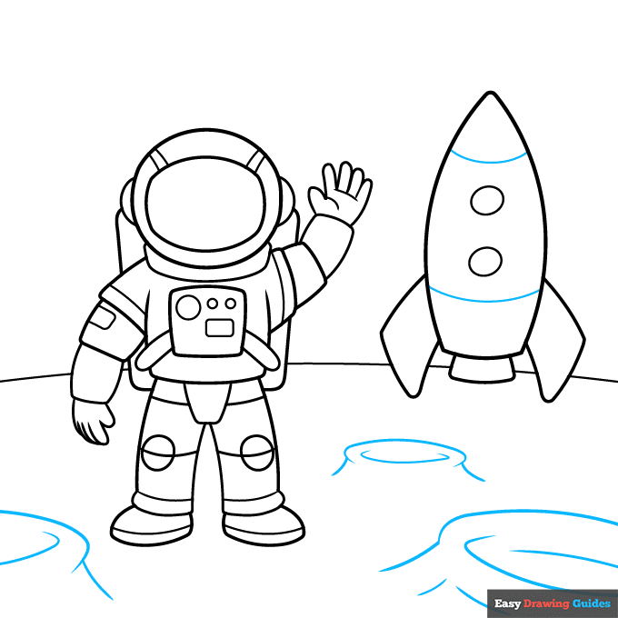 Astronaut Moon Walk step-by-step drawing tutorial: step 7