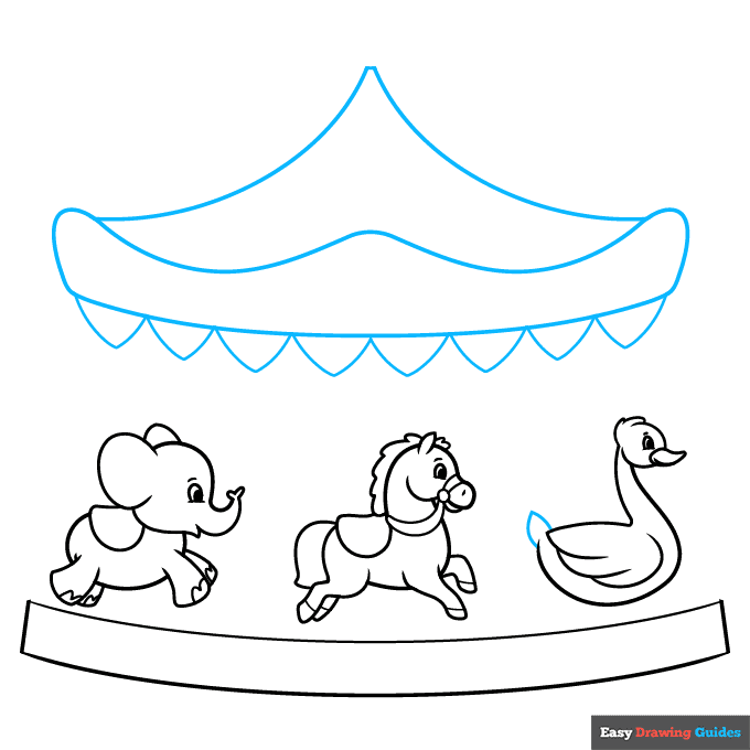 easy carousel step-by-step drawing tutorial: step 7