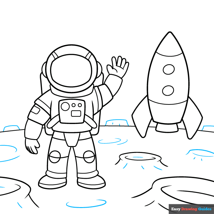 Astronaut Moon Walk step-by-step drawing tutorial: step 8