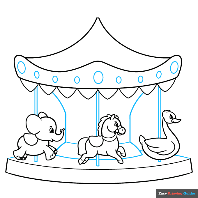 easy carousel step-by-step drawing tutorial: step 8