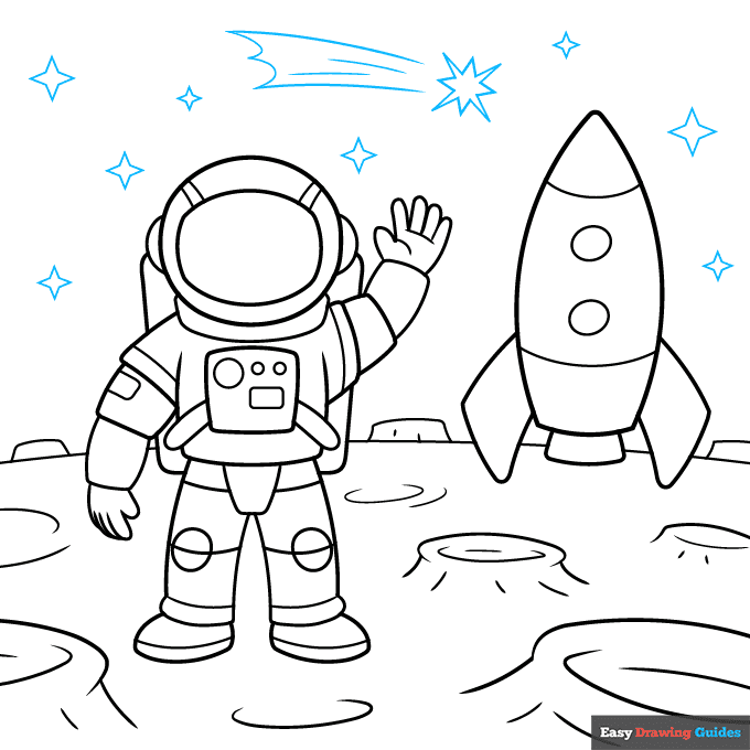 Astronaut Moon Walk step-by-step drawing tutorial: step 9