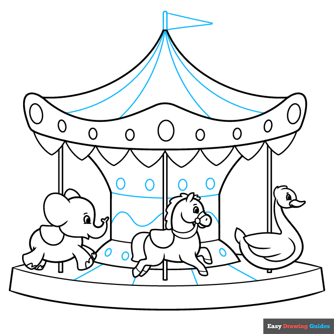 easy carousel step-by-step drawing tutorial: step 9