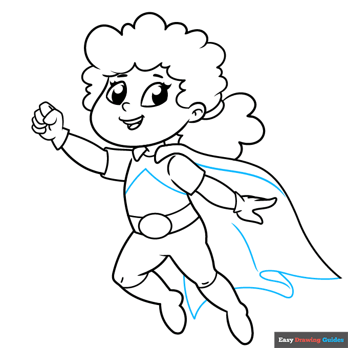 girl superhero step-by-step drawing tutorial: step 9