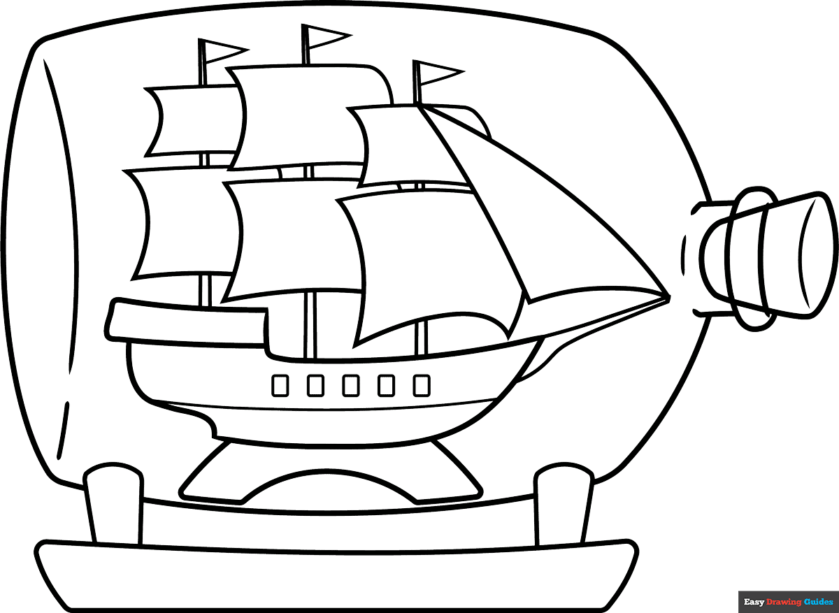 Free printable ship in a bottle coloring page
