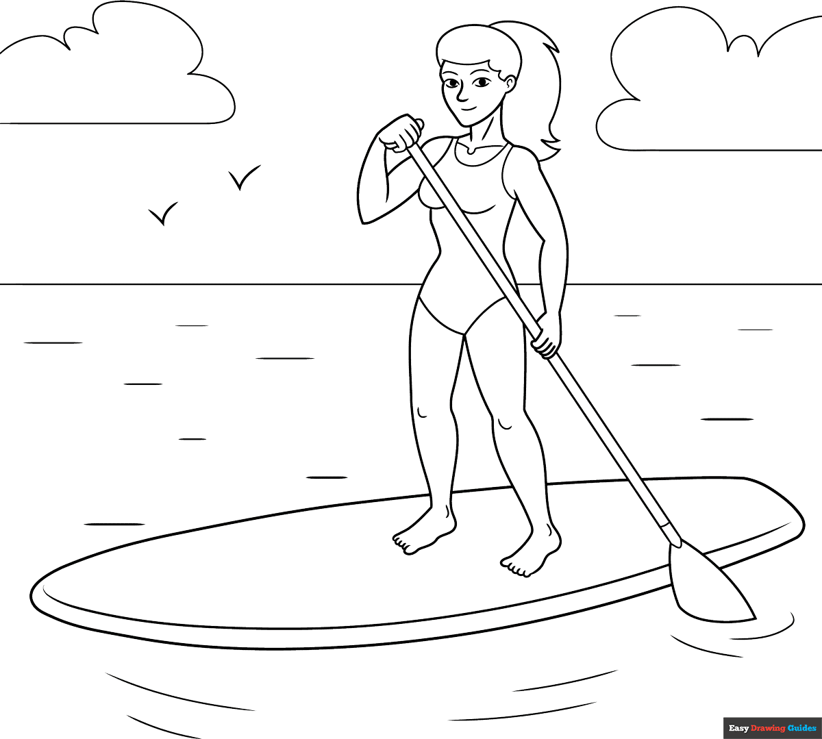 Free printable stand up paddle board coloring page