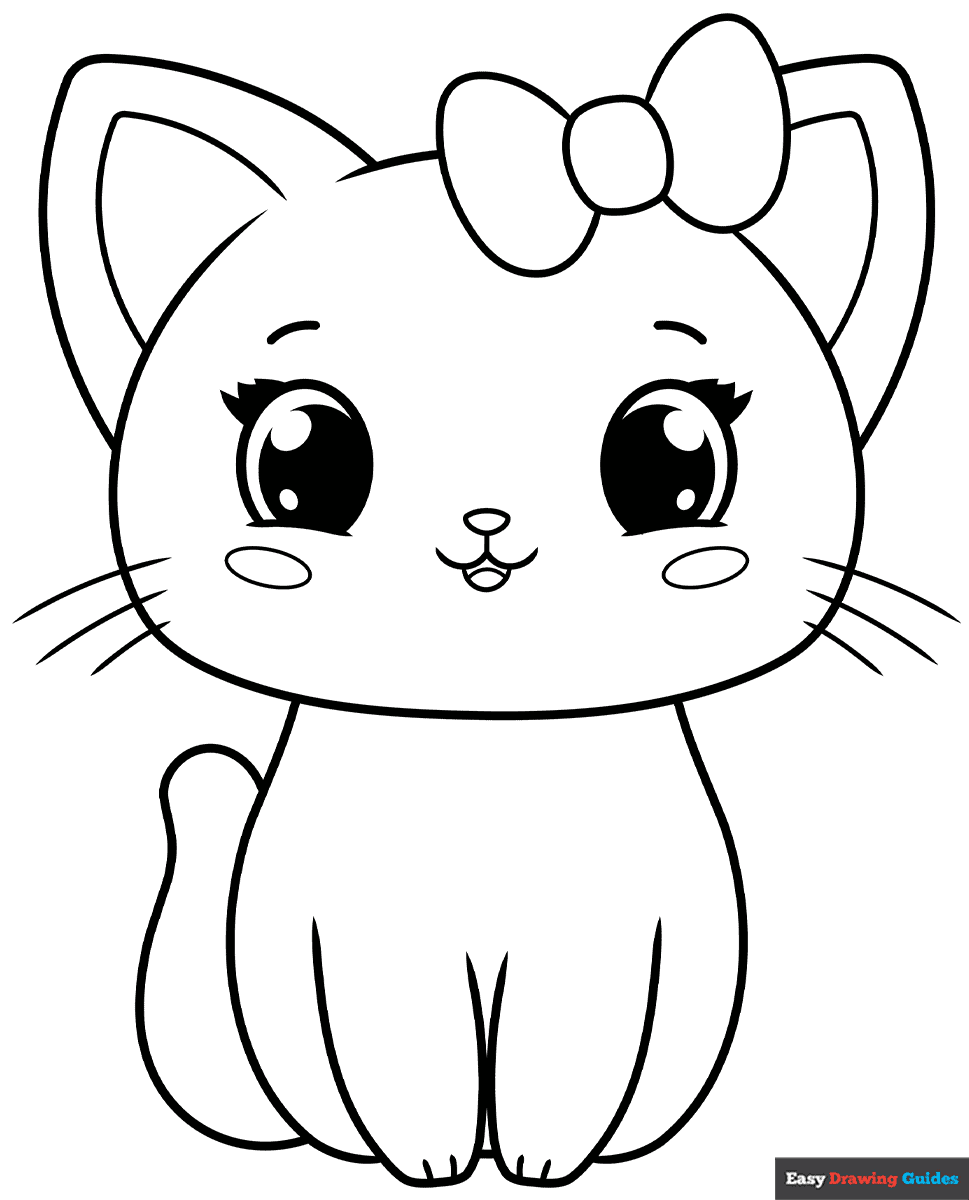 How to Draw an Easy Cute Cat Coloring Image