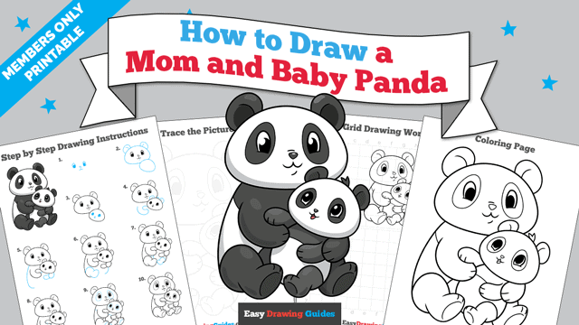 How to Draw a Mom and Baby Panda Printable Thumbnail